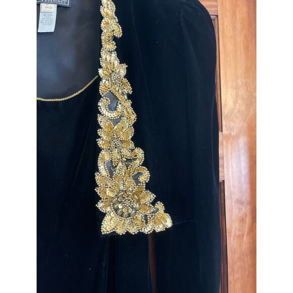 Alex evening’s velvet cocktail dress and gold beaded trim jacket size 12 - Picture 2 of 9